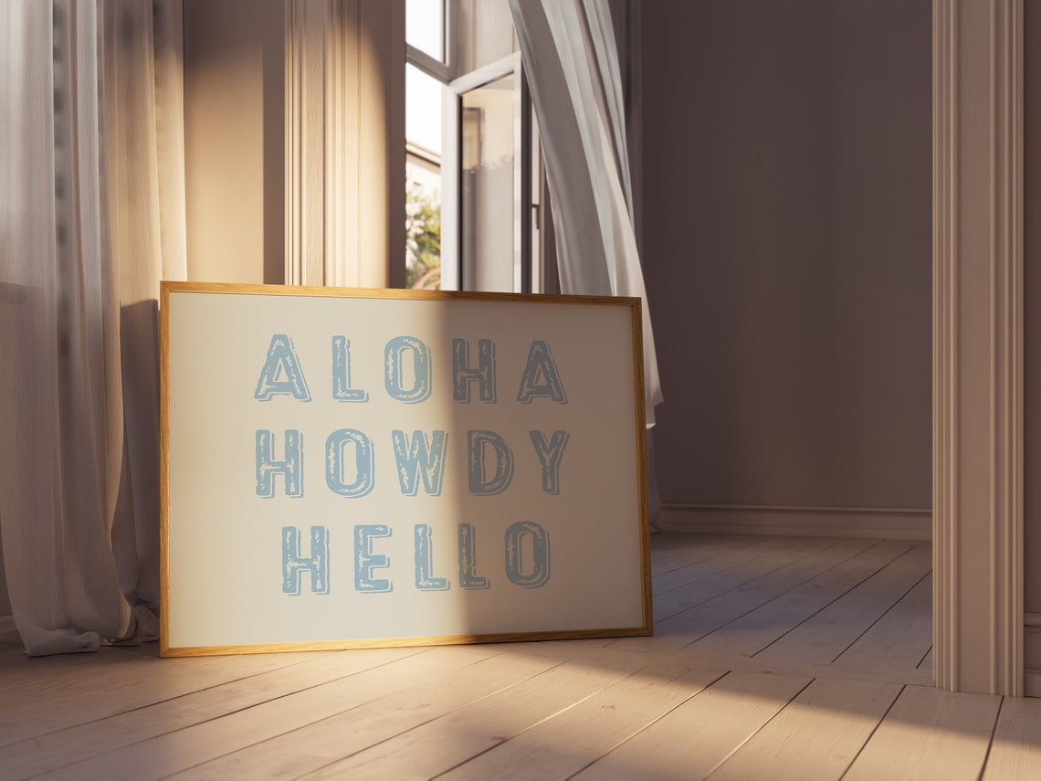 Aloha Howdy Hello Distressed Blue Typography Coastal Beach Poster - Image 3