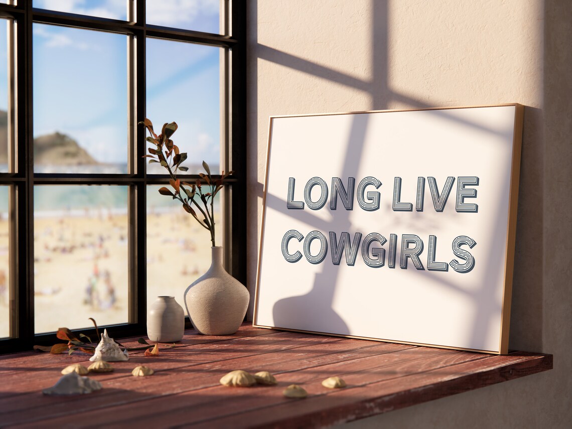 Long Live Cowgirls Navy Serif Lettering Cream Minimalist Wall Art - Image 2