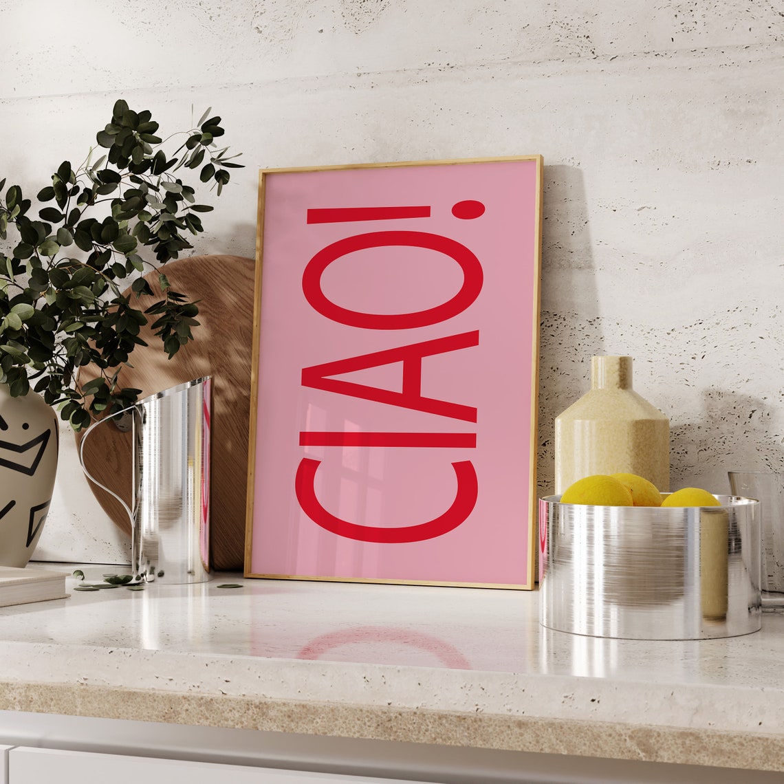 Ciao Big Red Pink Typography Italian Greeting Bold Retro Poster - Image 2