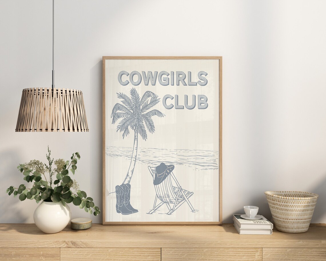 Coastal Cowgirl Club Poster Beach Club Print Lyrics Cowgirls Blue Minimalist Art - Image 2