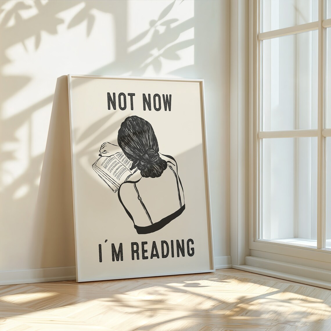 Not Now Im Reading Woman With Book Black Line Art Quote Poster - Image 2