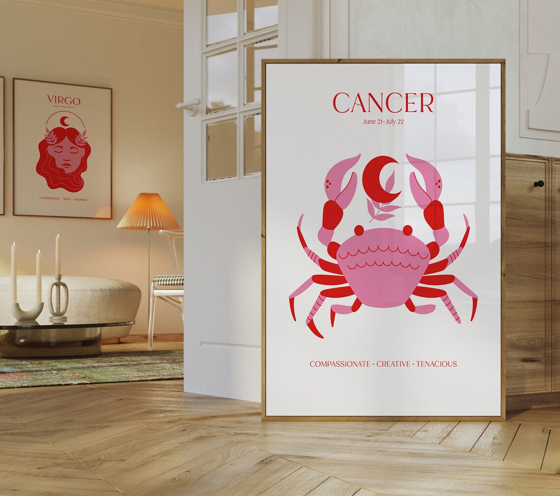 Cancer Zodiac Sign Red Crab June July Moon Child Astrology Gift Poster - Image 2