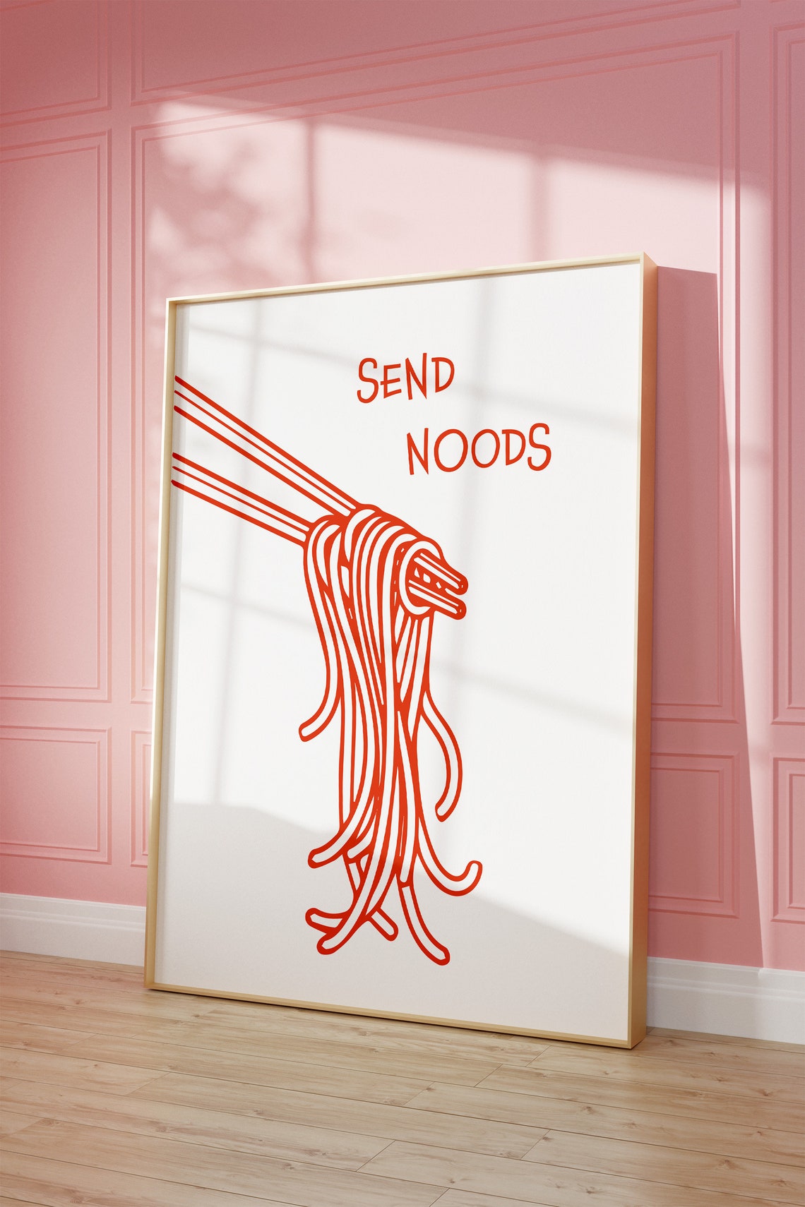 Send Noods Funny Red Chopsticks Noodle Line Art Kitchen Poster - Image 3