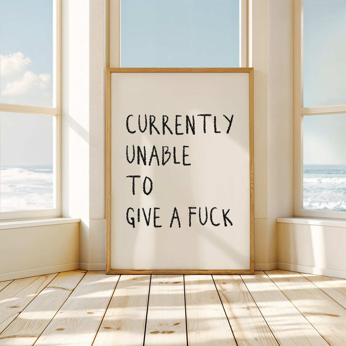 Currently Unable To Give A Fuck Handwritten Cream Quote Poster - Image 3