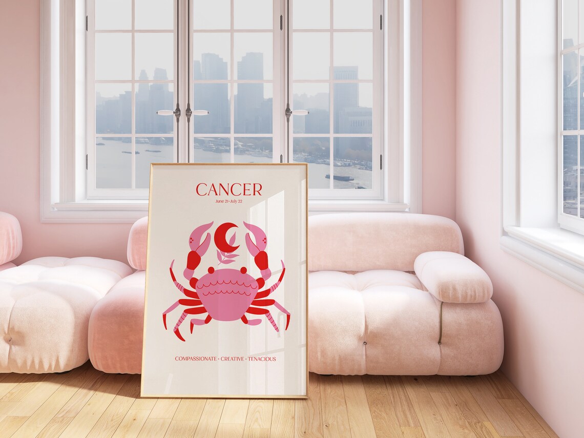 Cancer Zodiac Sign Red Crab June July Moon Child Astrology Gift Poster - Image 3