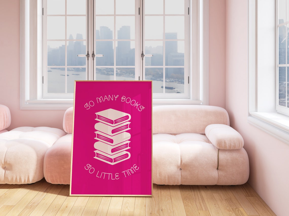 So Many Books So Little Time Hot Pink White Book Stack Poster - Image 2