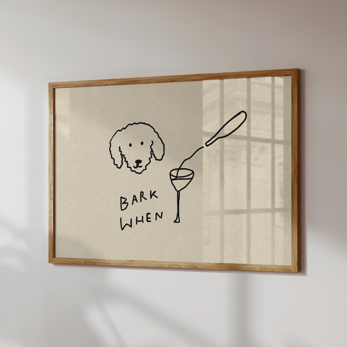 Bark When Curly Doodle Dog Wine Glass Funny Minimal Wall Print