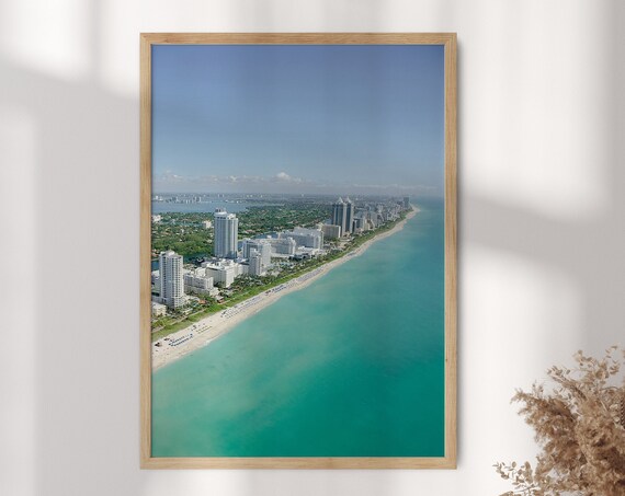 Miami Beach Aerial Coastal Skyline Turquoise Sea Photo Poster