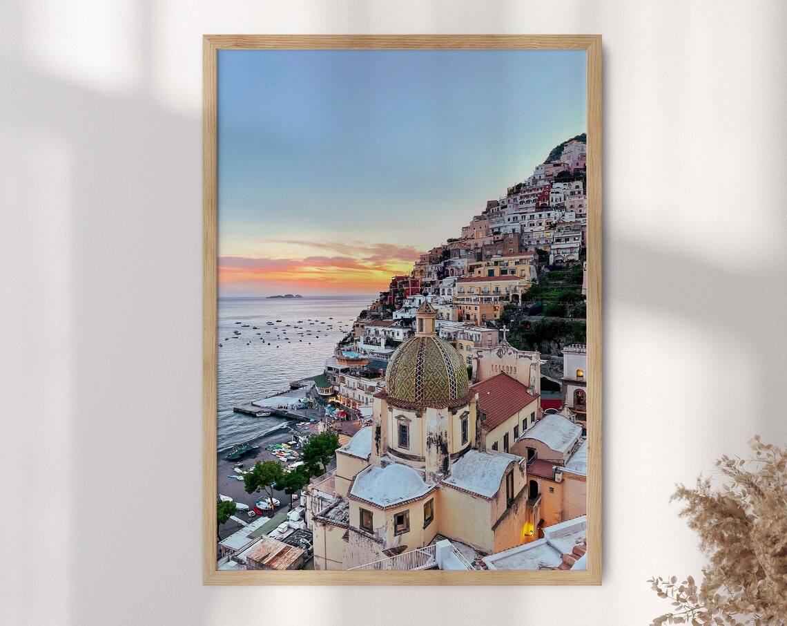 Positano Amalfi Coast Italy Cliffside Town Sunset Seascape Poster