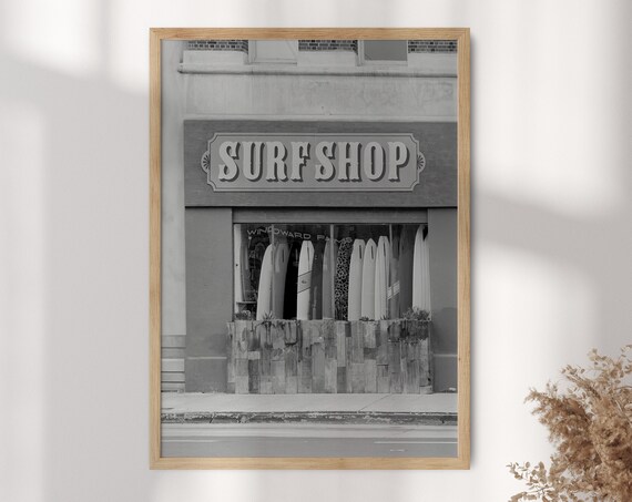 Vintage Surf Shop Photo Print Black And White Surfboard Wall Art