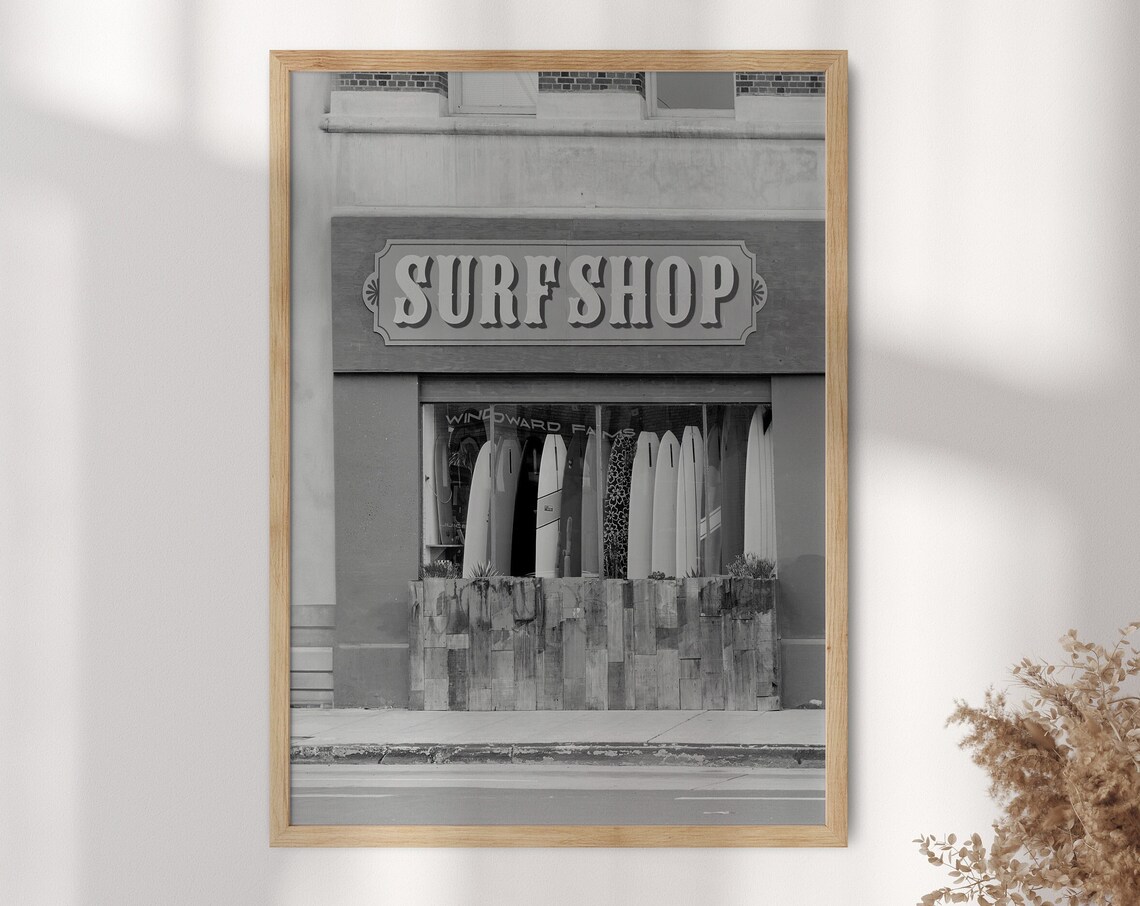 Vintage Surf Shop Photo Print Black And White Surfboard Wall Art