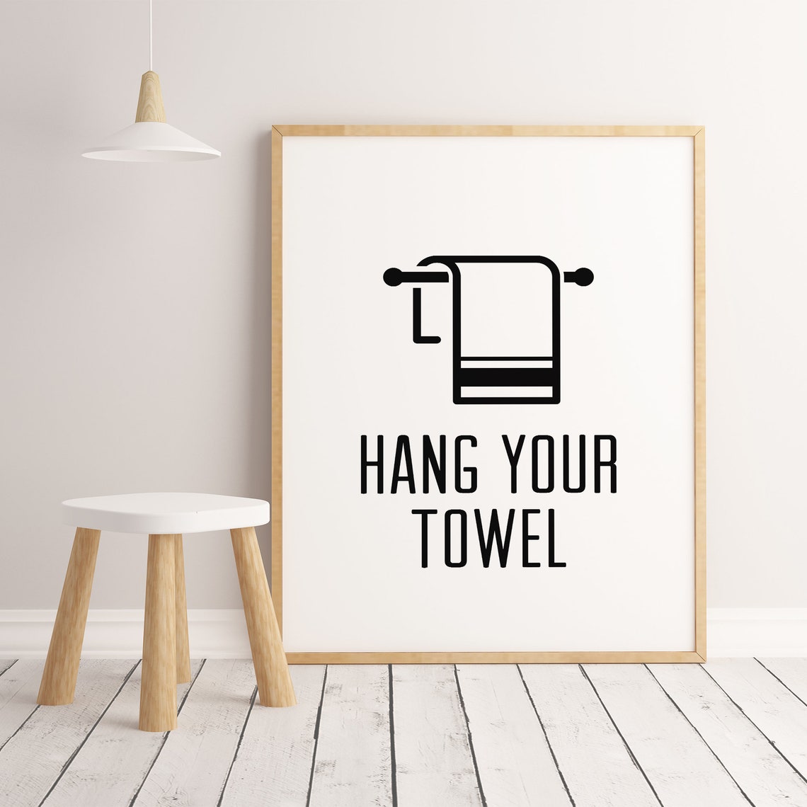 Hang Your Towel Black and White Minimalist Bathroom Quote Poster - Image 2