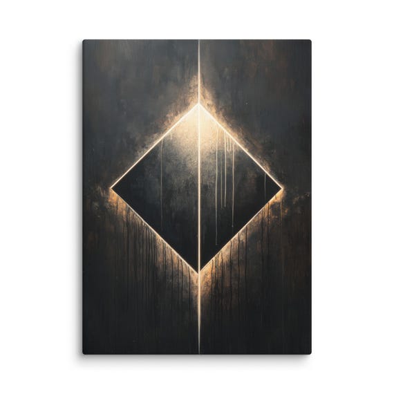 Abstract Geometric Art Illuminated Diamond Shape Painting Modern Textured Wall Decor Ready To Hang Unique Contemporary Artwork