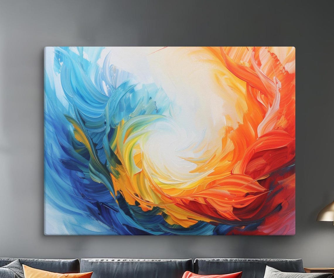 Colorful Whirlwind Swirl Blue Orange Red Abstract Brushstroke Wall Art