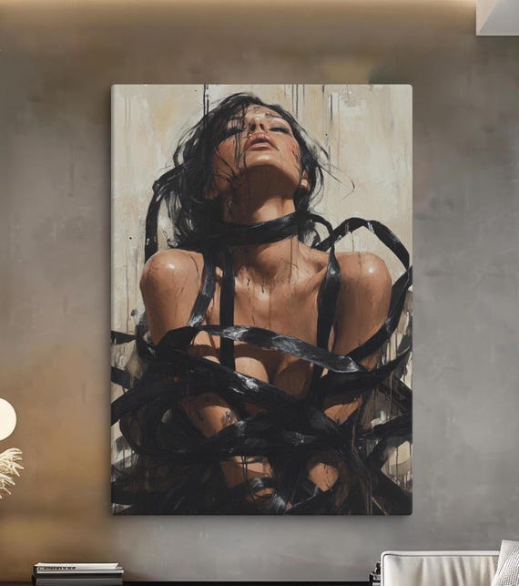 Ensnared Beauty Erotic Nude Female Art Sensual Woman Wrapped In Ribbons Emotional Expressionism Provocative Wall Decor