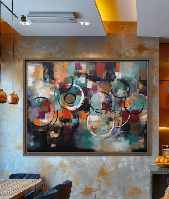 Abstract Geometric Colorful Modern Wall Art Large Contemporary Painting Bold Home Decor Unique Artistic Gift For Living Room