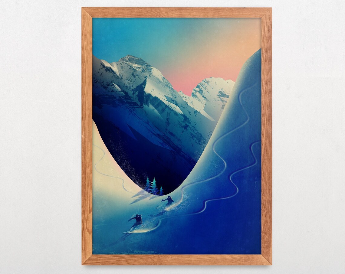 Ski Touring Couple Art Print, Outdoor Spirit