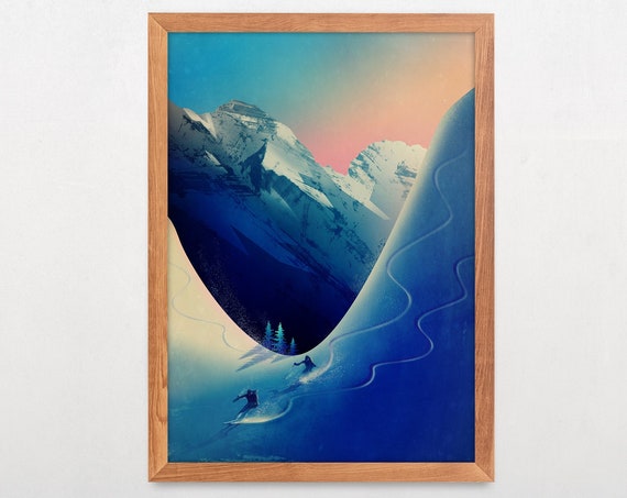 Ski Touring Couple Art Print, Outdoor Spirit