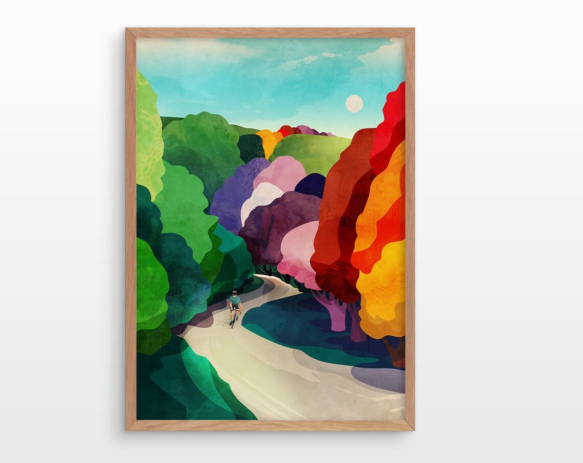 Cycling In The Forest Art Print, Nature Scene