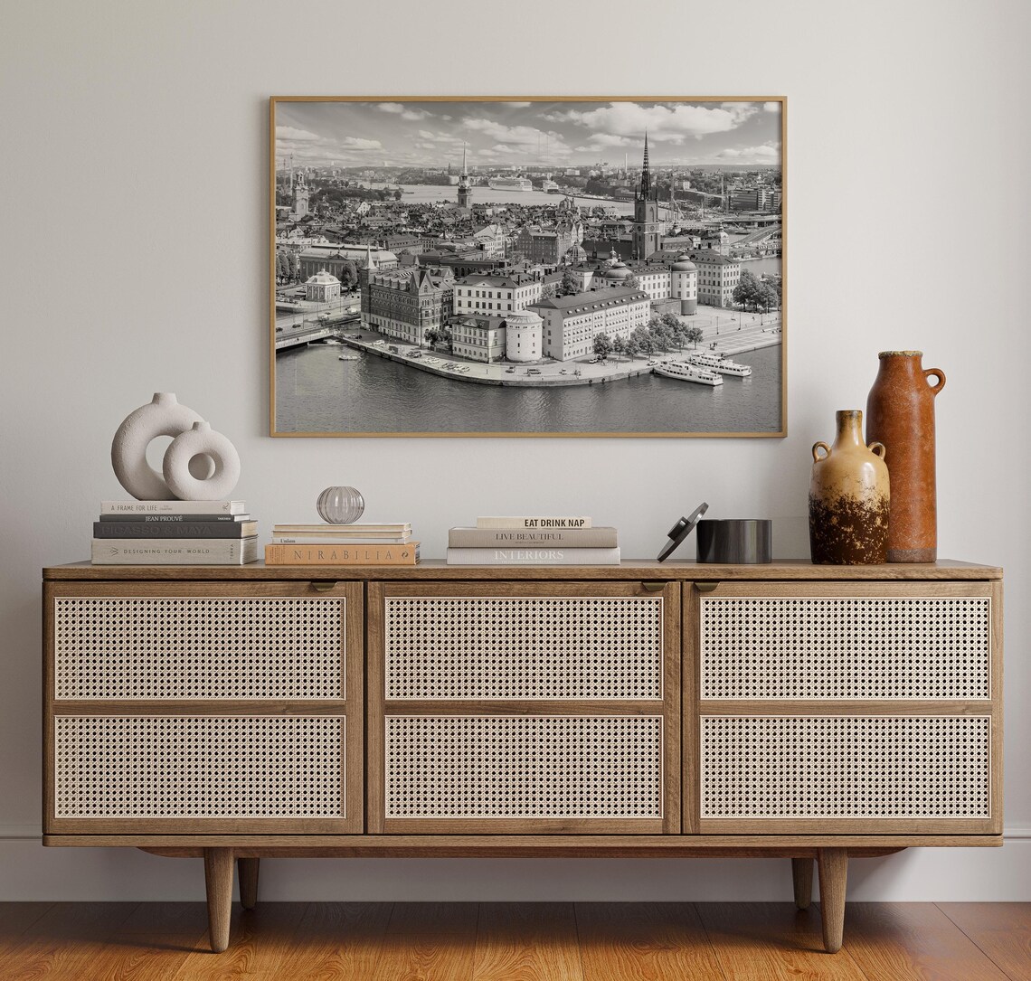 Stockholm Sweden Gamla Stan Old Town Aerial Mono Landscape Poster - Image 4