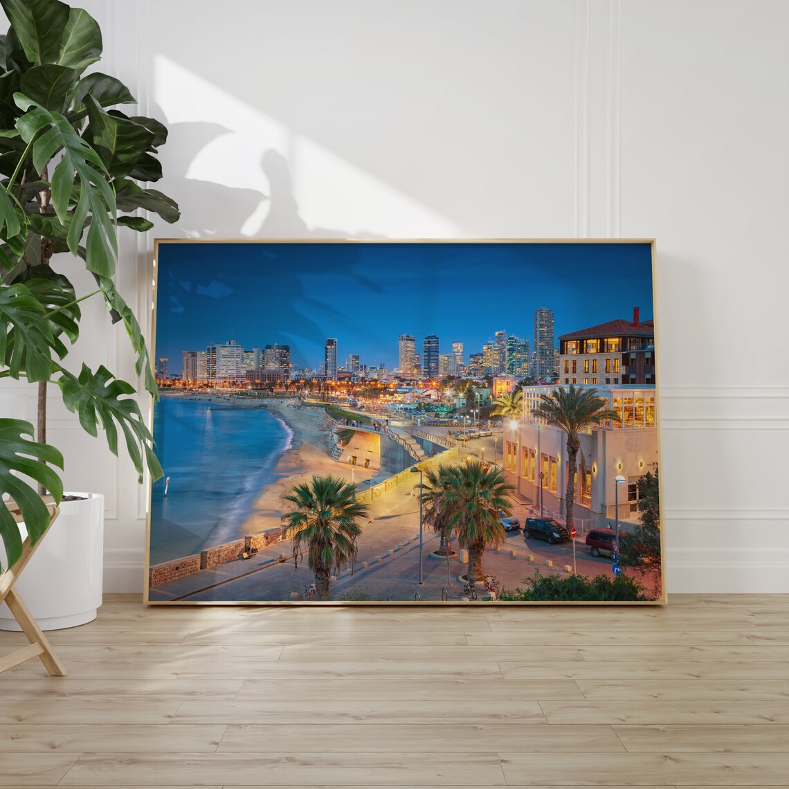 Tel Aviv Beach Promenade Night Skyline Israel Coast Landscape Poster - Image 2