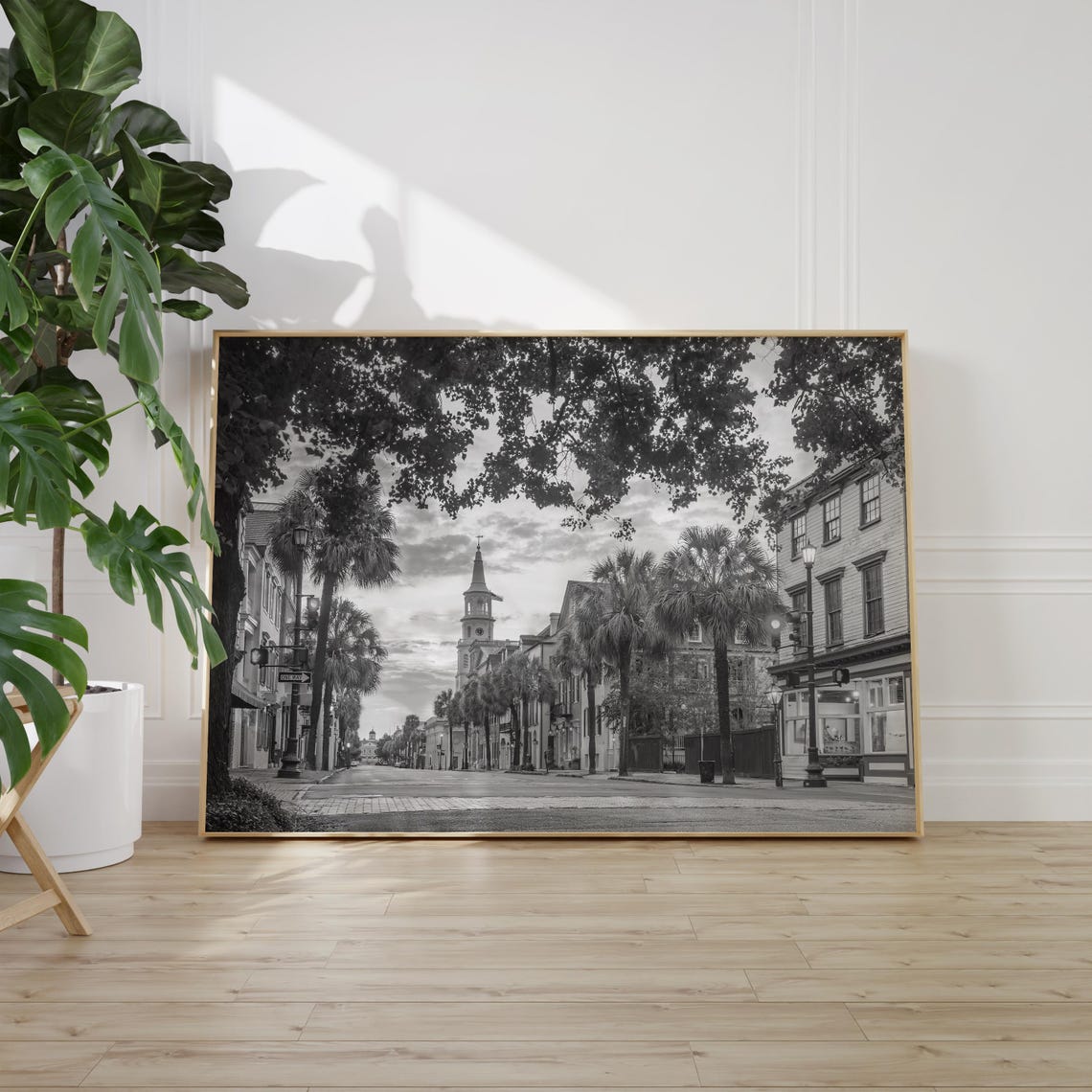 Charleston South Carolina Historic Street Black and White Poster - Image 2