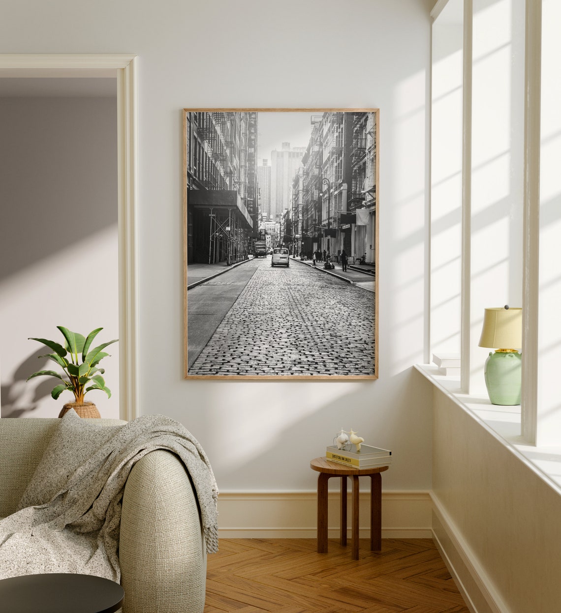 Soho New York Cobblestone Street Black and White Vintage Style Poster - Image 5