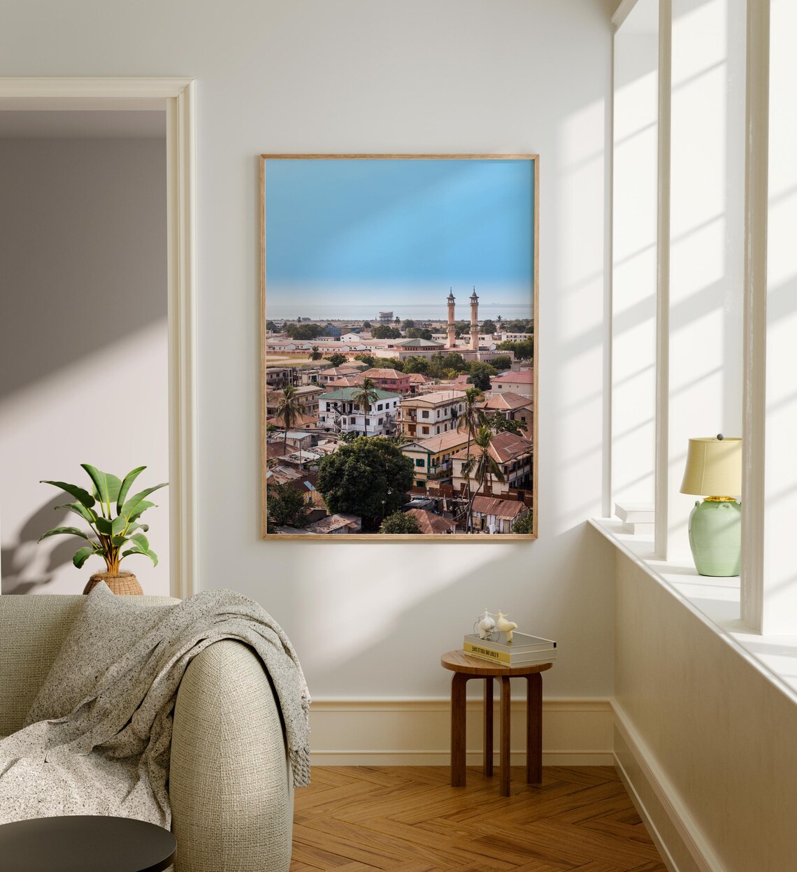 Gambia Coastal City Skyline With Twin Mosque Minarets Poster - Image 5