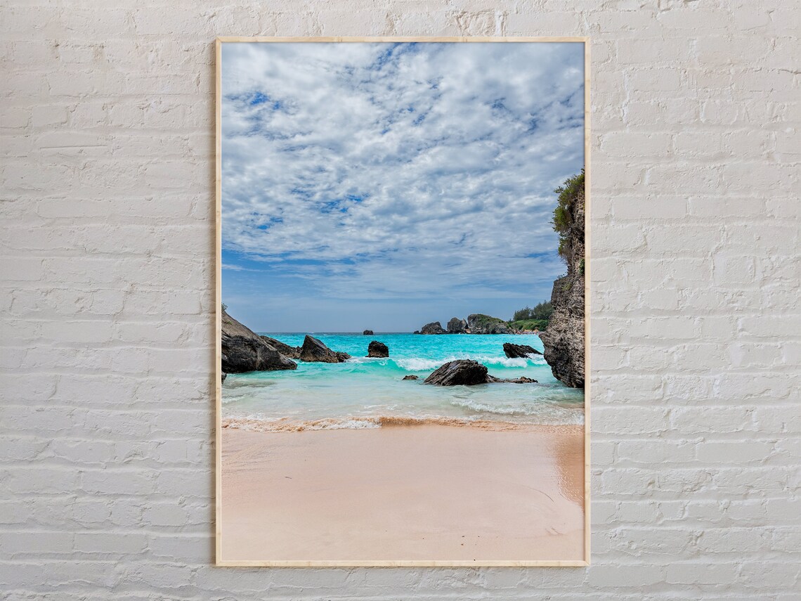 Bermuda Beach Turquoise Water Rocks Pink Sand Daytime Photo Poster