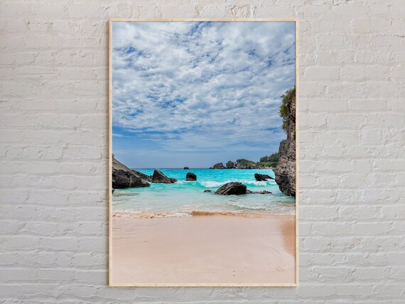 Bermuda Beach Turquoise Water Rocks Pink Sand Daytime Photo Poster