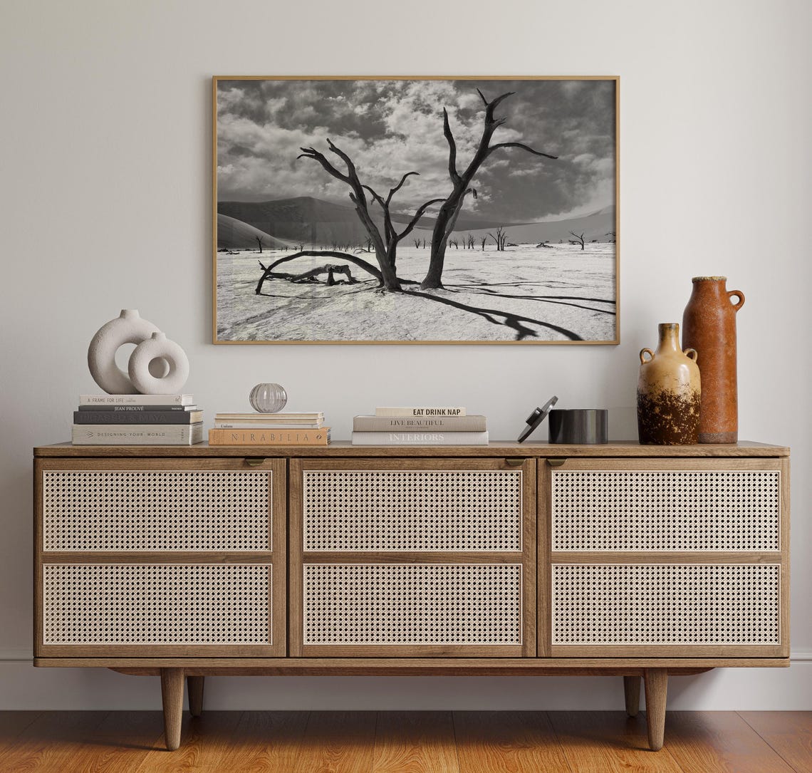 Namibia Deadvlei Dead Camelthorn Trees Black and White Desert Poster - Image 4