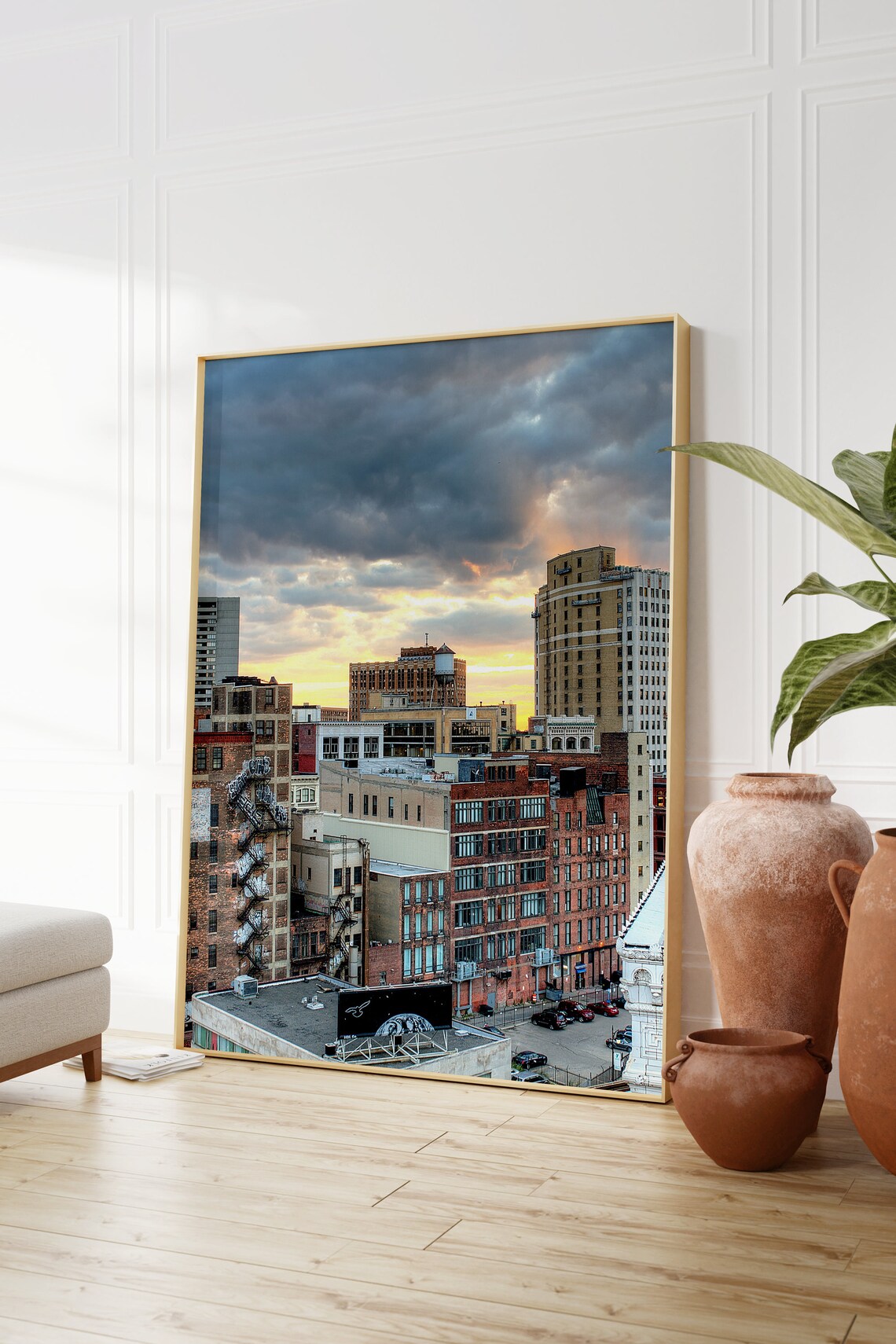 Historic Detroit Michigan Downtown Brick Buildings at Sunset Poster - Image 2