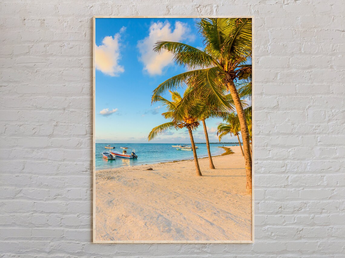 Riviera Maya Tropical Beach Palm Trees Fishing Boats Photo Poster