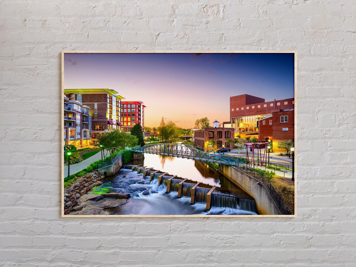 Greenville South Carolina Falls Park Sunset Downtown River Poster