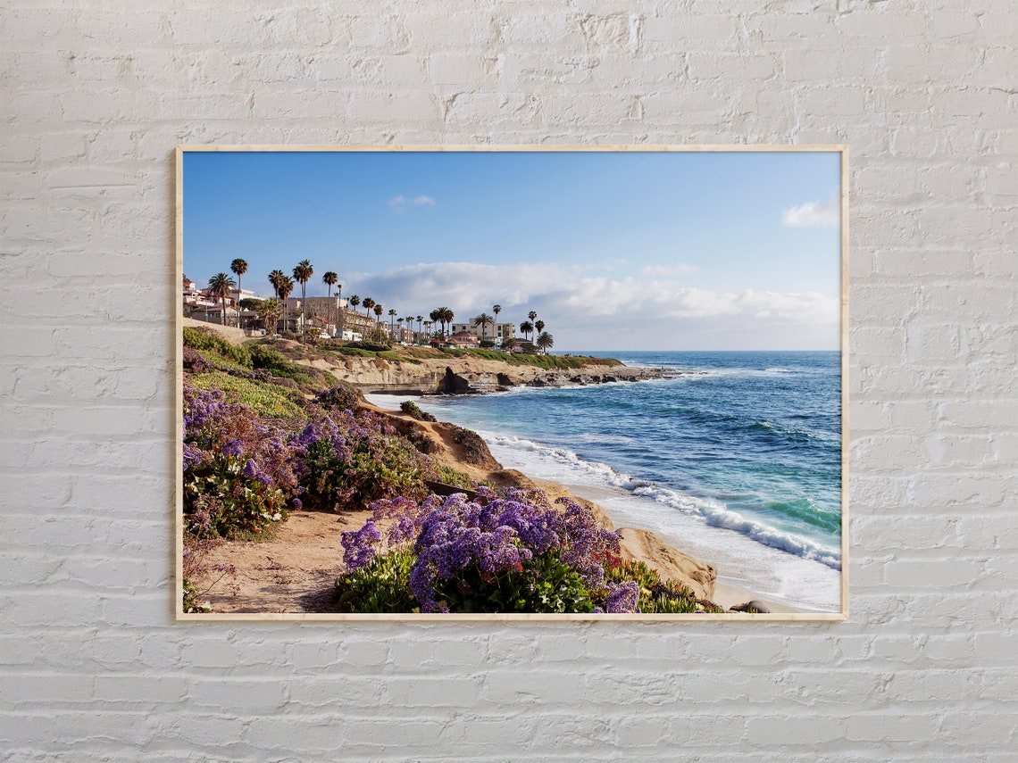Coastal Cliffs Palm Trees Ocean Waves Real Photography Poster
