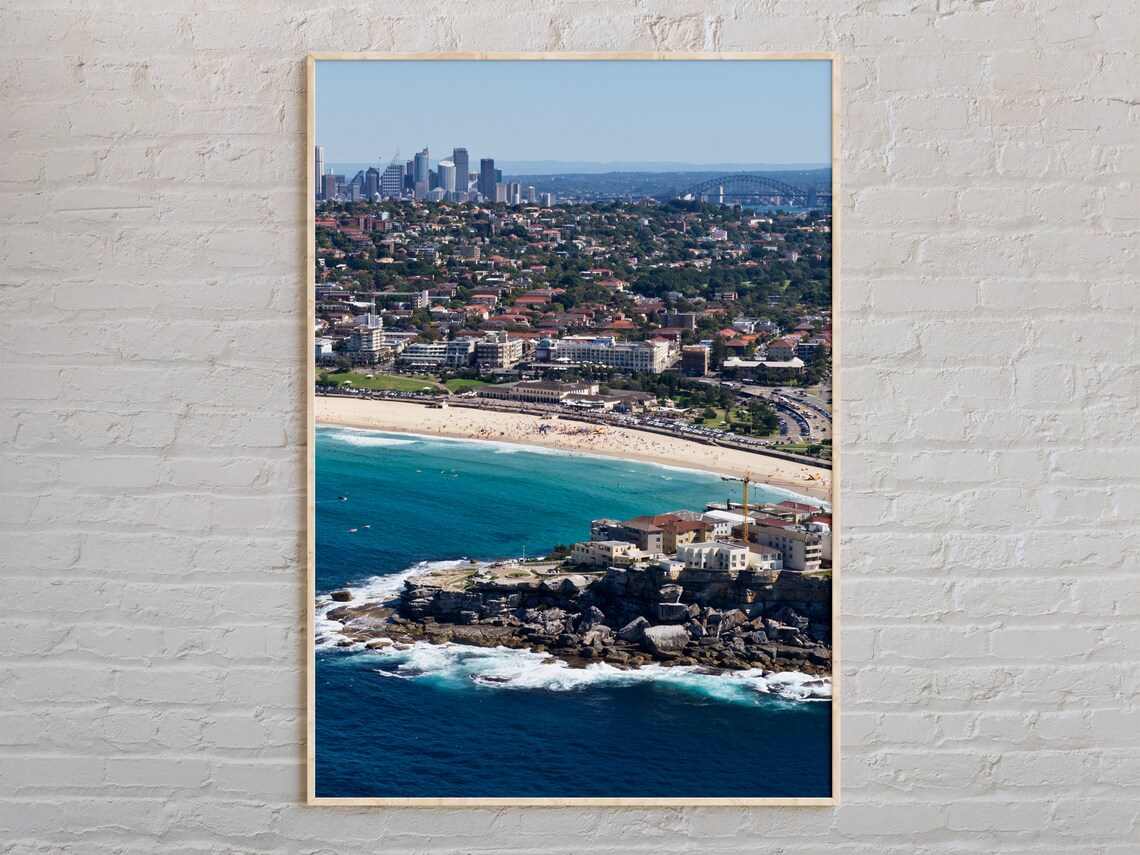 Bondi Beach Sydney Aerial View Turquoise Ocean Shoreline Photo Poster