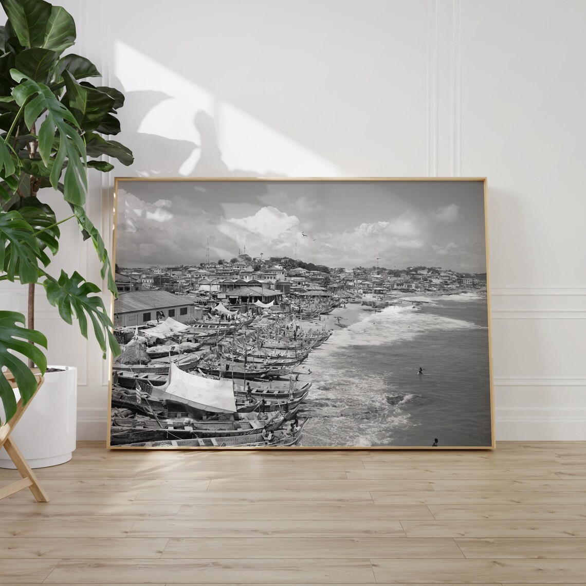 Ghana Fishing Beach Black White Canoes Surf Ocean Africa Poster - Image 2