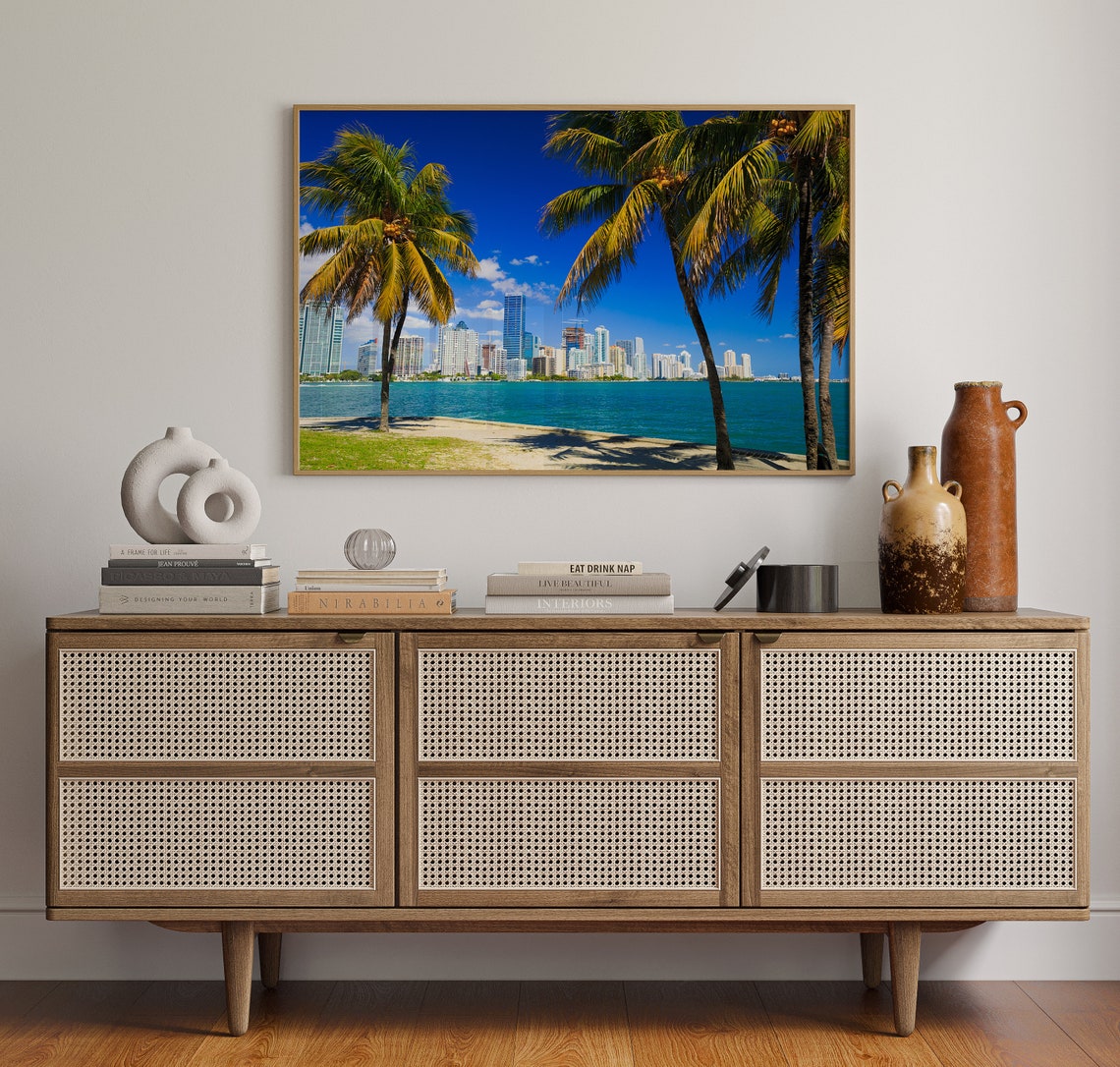 Miami Florida Skyline Palm Trees Biscayne Bay Waterfront View Poster - Image 4