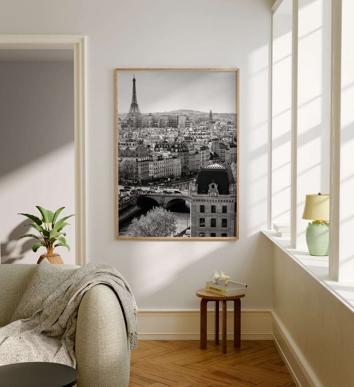 Paris Eiffel Tower Black White Rooftops Seine Bridge View Poster - Image 5