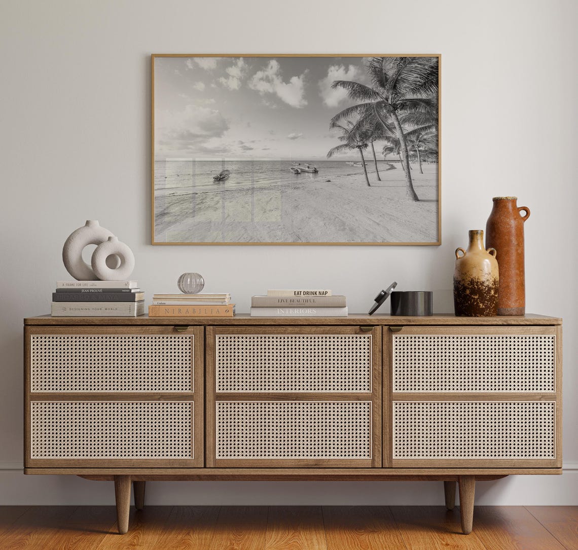 Riviera Maya Mexico Tropical Beach Scene Black and White Poster - Image 4