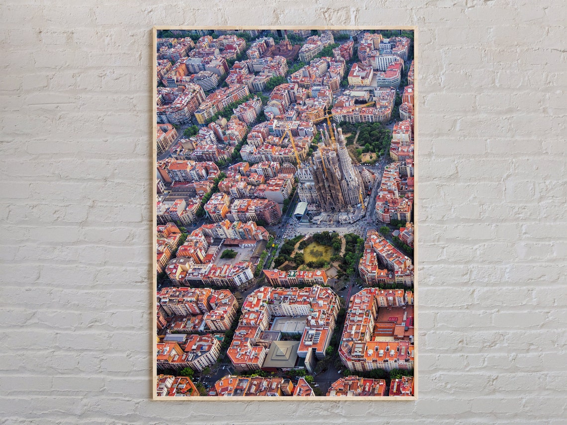 Barcelona Spain Sagrada Familia Aerial over Eixample Grid Poster