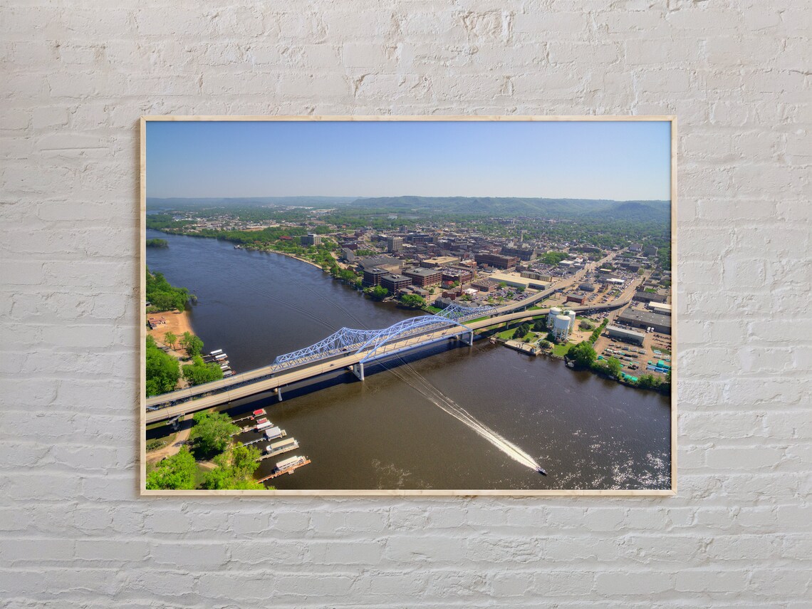 La Crosse Wisconsin Summer Riverfront Bridge Marina Aerial Poster