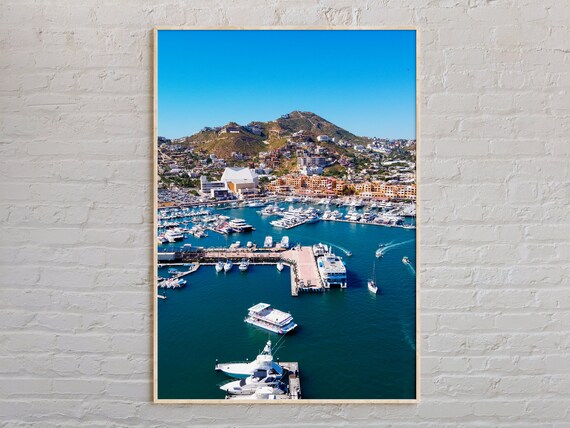 Cabo San Lucas Marina Aerial Boats Mountain Real Photo Wall Art