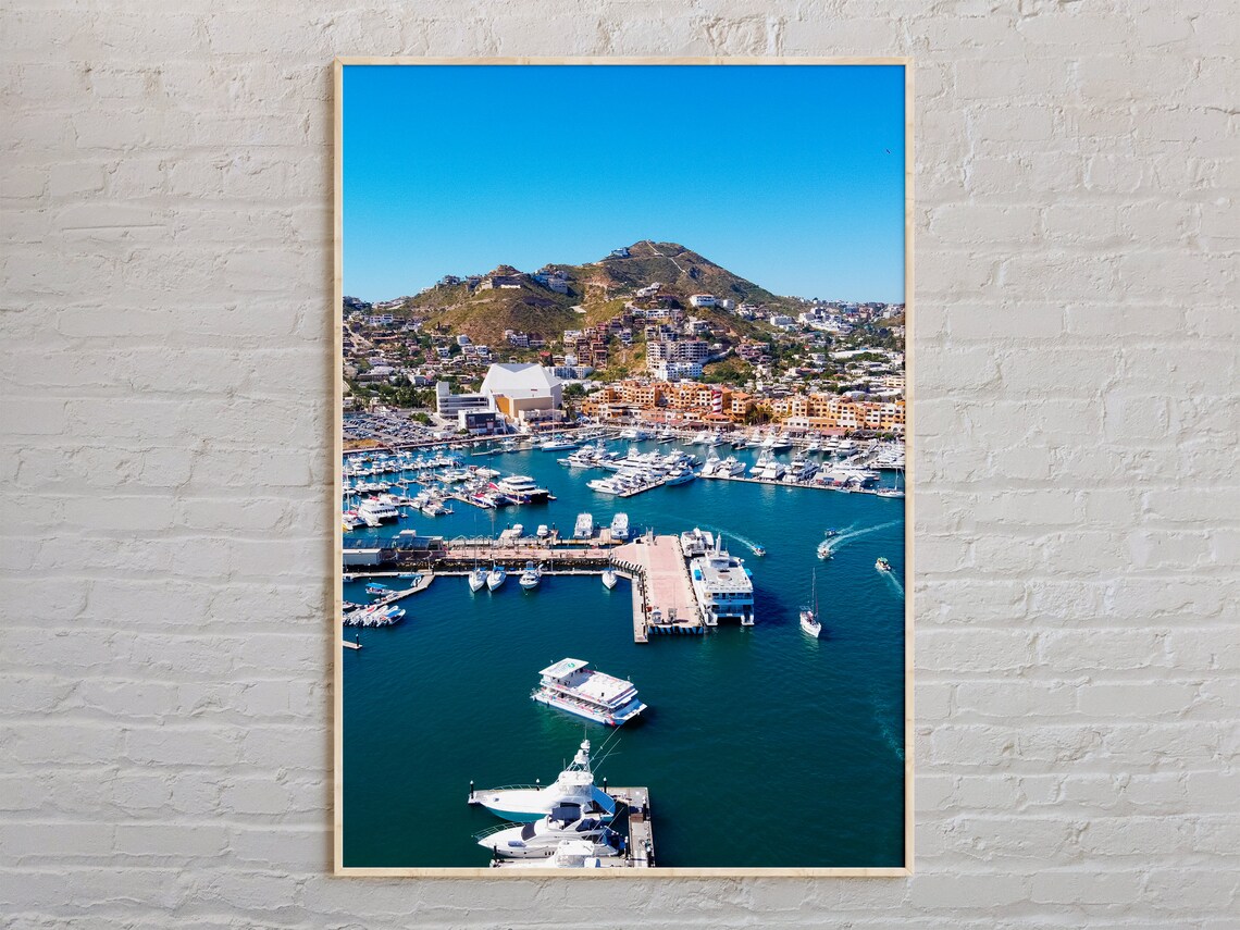 Cabo San Lucas Marina Aerial Boats Mountain Real Photo Wall Art