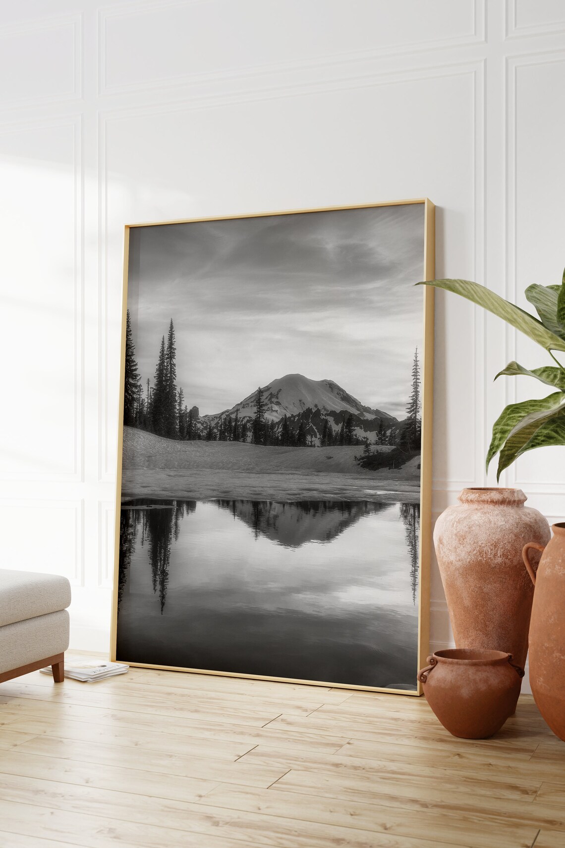 Mount Rainier Black And White Travel Poster Art Print - Image 2