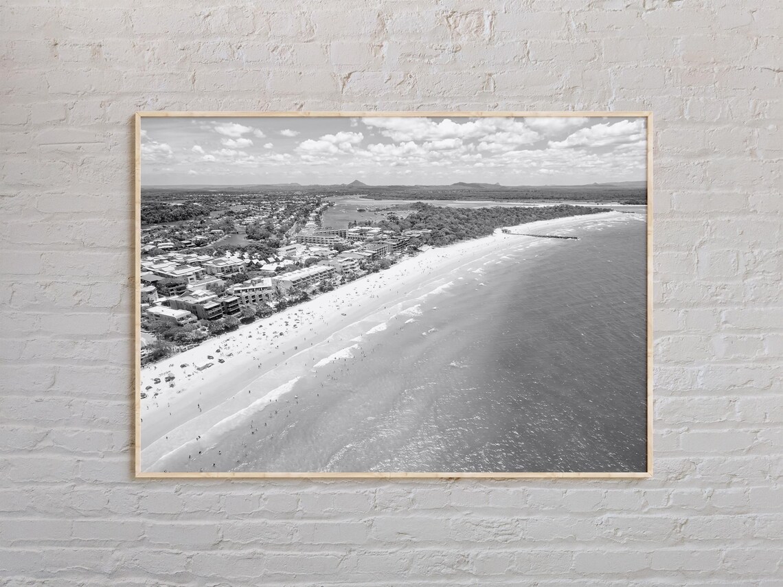 Sunshine Coast Australia Aerial Beach Surf Mono Landscape Poster