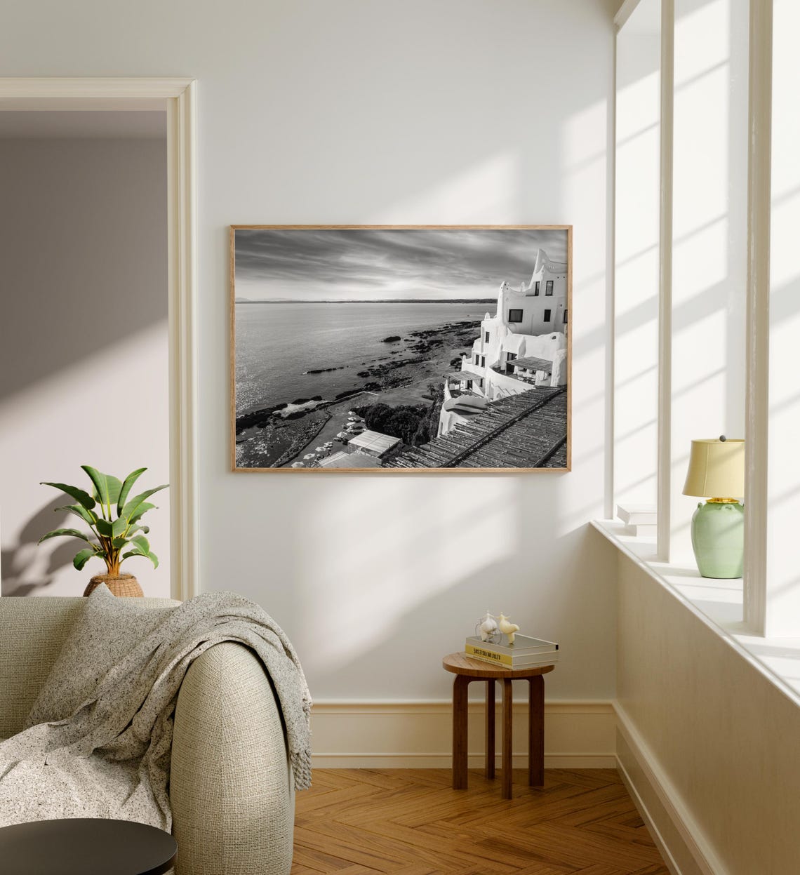Uruguay Whitewashed Oceanfront Hotel Black And White Coastal Poster - Image 5