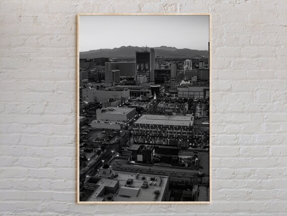 Las Vegas Nevada Aerial Cityscape With Mountains Black And White Poster