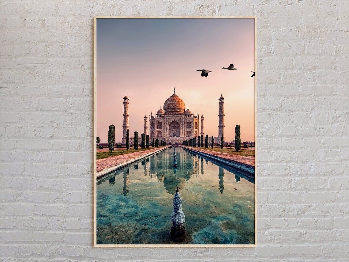 Taj Mahal at Sunrise with Reflection Pool Agra India Photo Poster