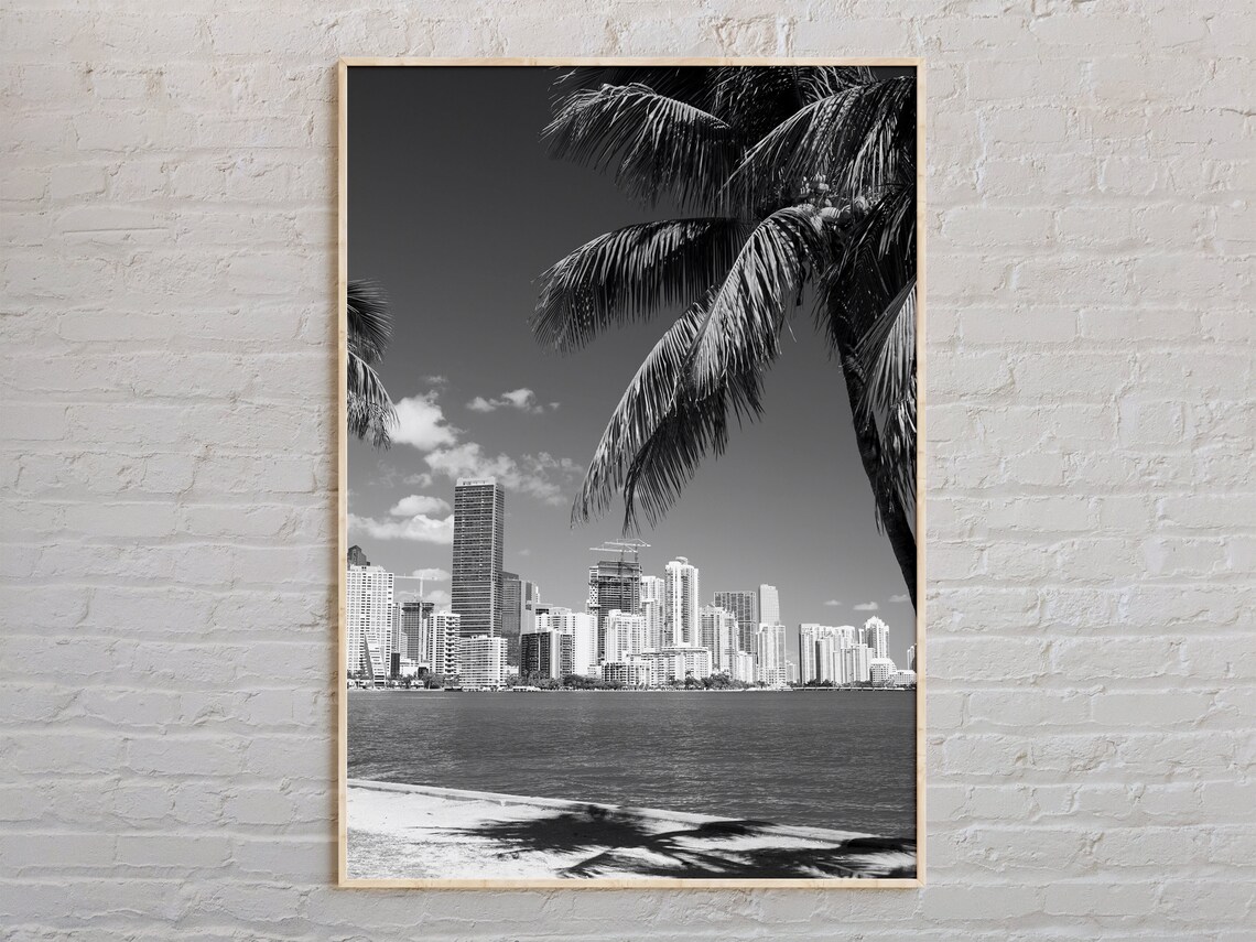 Black And White Miami Travel Poster, Florida Usa